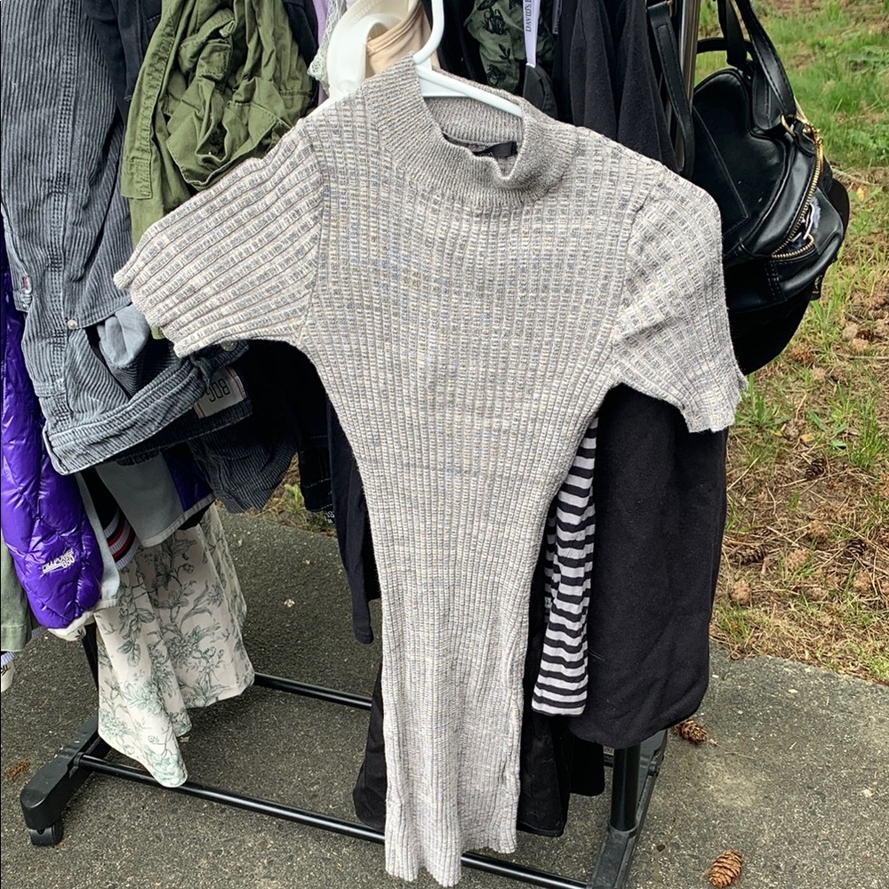 Gray Ribbed Knit Dress